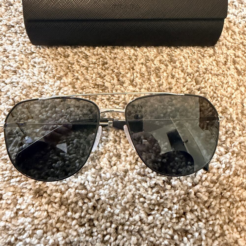 Prada Mens Sunglasses SPR59W GAQ-731 60-18-145 Black Silver Frame Grey Lens - Picture 3 of 11